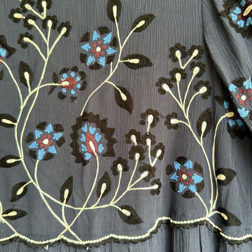 Parker Sadie Embroidered Blue Boho Long Sleeve Mini Dress Size Small - Picture 5 of 12